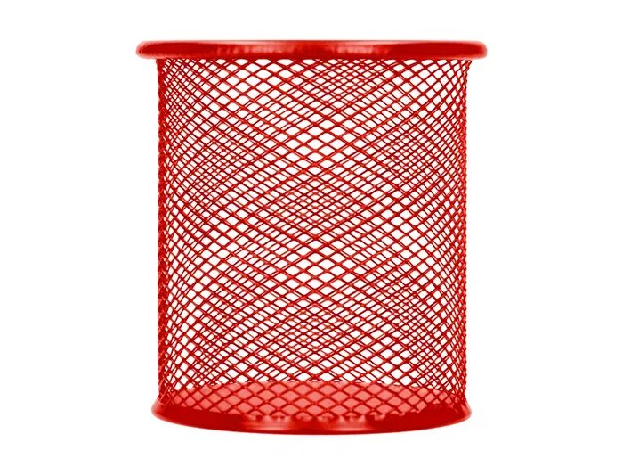 Q-connect Cubilete Portalapices Rojo Metal Redondo Rejilla Diametro 86 mm Alto 105 mm