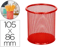 Q-connect Cubilete Portalapices Rojo Metal Redondo Rejilla Diametro 86 mm Alto 105 mm