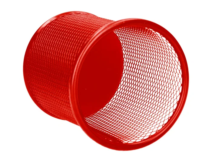 Q-connect Cubilete Portalapices Rojo Metal Redondo Rejilla Diametro 86 mm Alto 105 mm