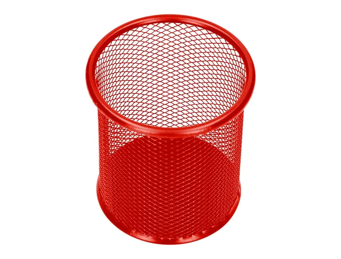 Q-connect Cubilete Portalapices Rojo Metal Redondo Rejilla Diametro 86 mm Alto 105 mm