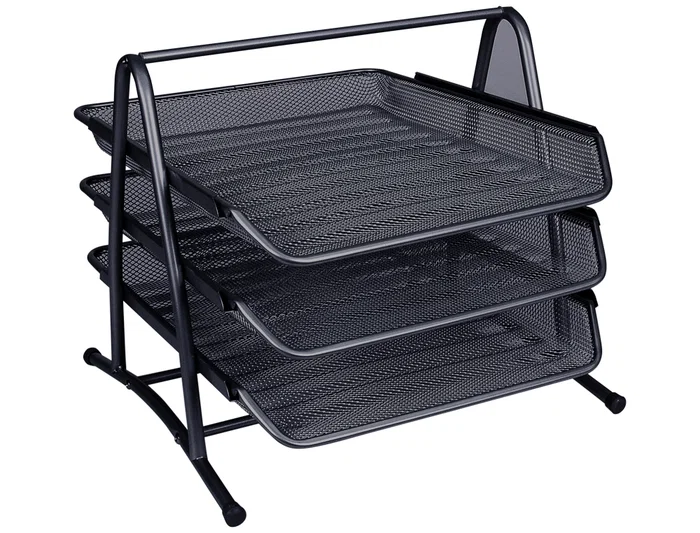 Q-connect KF00823 Bandeja Sobremesa Metalica Rejilla Negra 3 Bandas Movibles 350x278x275 mm
