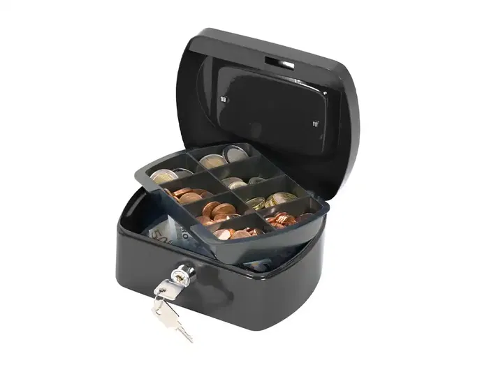 Q-connect Caja caudales 6/ 152x115x80 mm Negra con Portamonedas y Clasificador de Monedas
