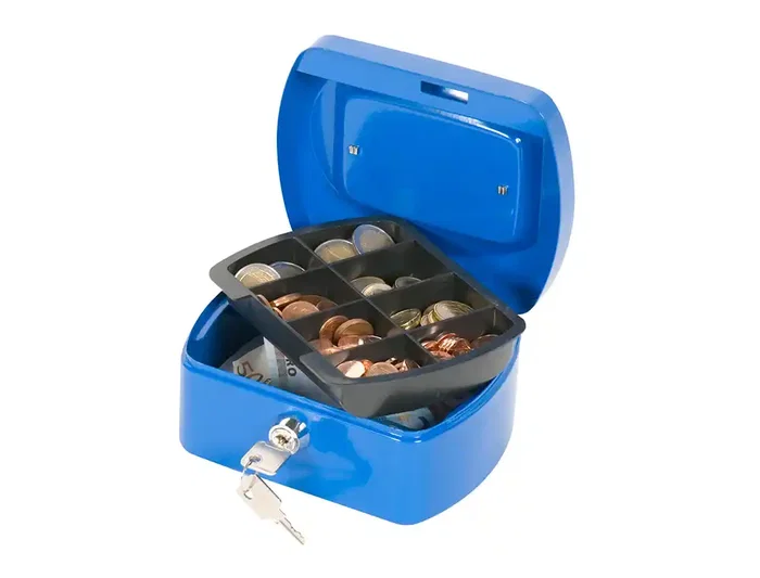 Q-connect Caja Fuertes 6' 152x115x80 mm Azul Con Portamonedas Y Clasificador