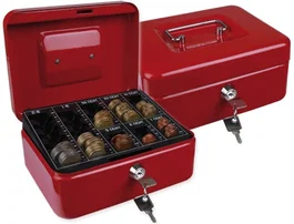 Caja caudales Q-connect 200x160x90 mm Roja con Portamonedas, Bandeja Extraíble y Estructura de Acero