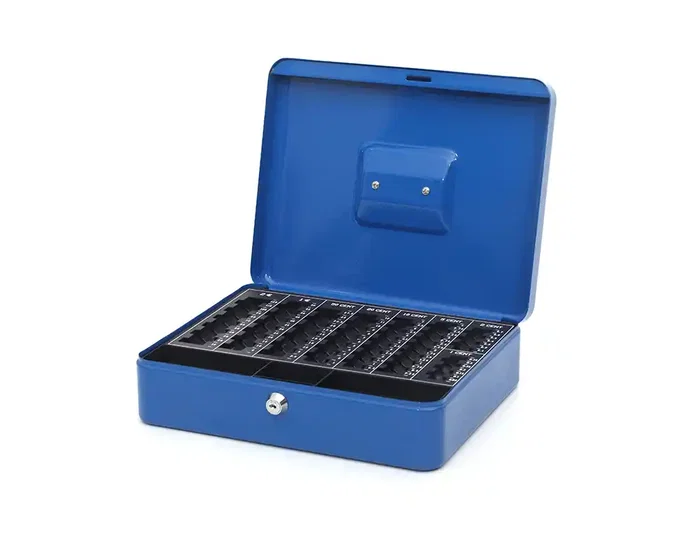 Q-connect Caja caudales 300x240x90 mm Azul con Portamonedas y Llaves