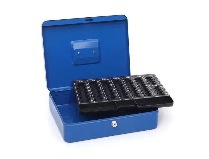 Q-connect Caja caudales 300x240x90 mm Azul con Portamonedas y Llaves