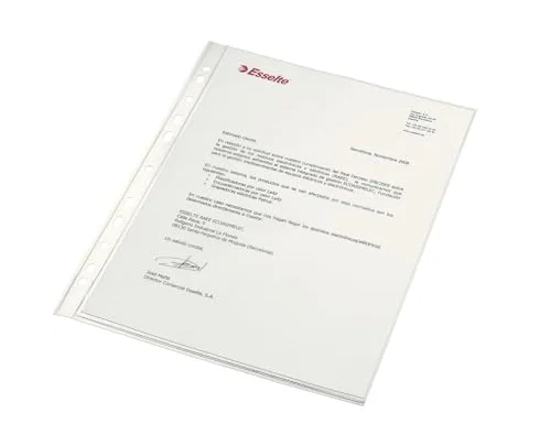 Esselte Fundas de Polipropileno Cristal 80 Micras para Folio, 16 Taladros