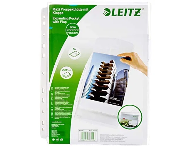 Leitz Fundas Multitaladro con Fuelle y Solapa A4 Pack de 5 Leitz Fundas Multitaladro con Fuelle y Solapa A4 Pack de 5