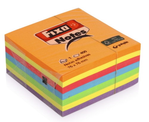 Fixo Cubo 400 Notas Adhesivas Neón 76x76mm Fixo Cubo 400 Notas Adhesivas Neón 76x76mm