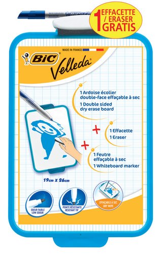 Bic Velleda Pizarra Blanca Portátil 19x26 cm con Marcador y Borrador