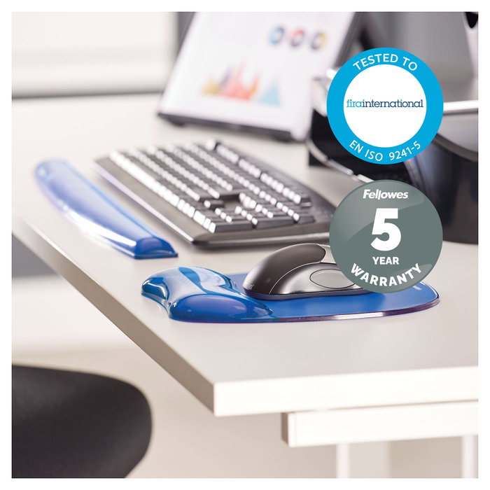 Fellowes Alfombrilla con Reposamuñecas de Gel Crystal Azul