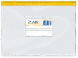 DOHE Bolsa Zipper A5 Apaisada PVC Transparente Cierre Amarillo