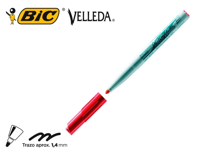 Bic Rotulador Velleda para Pizarra Blanca, Punta Redonda, Tinta Negra, Trazo 1,4 mm, Color Rojo
