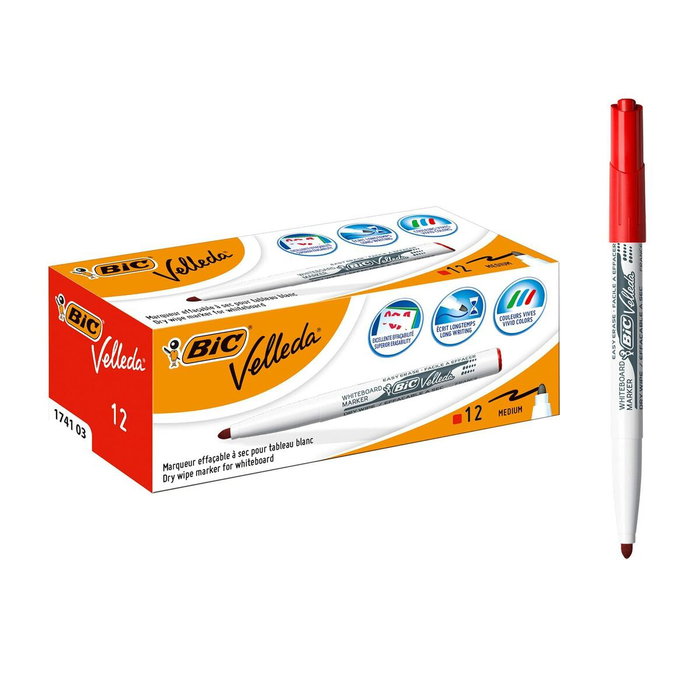Bic Velleda 1741 Marcador para Pizarra Blanca Rojo (Set de 12) lifelines: [1,4 mm]