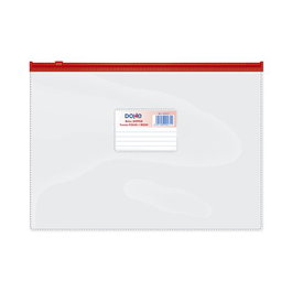 Dosier Sobre Dohe Zipper Fº Apaisado Pvc Trasparente/Rojo (Set de 24)