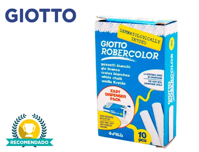 Robercolor Tiza Blanca Antipolvo Sin Gluten Caja 10 Unidades para Pizarras