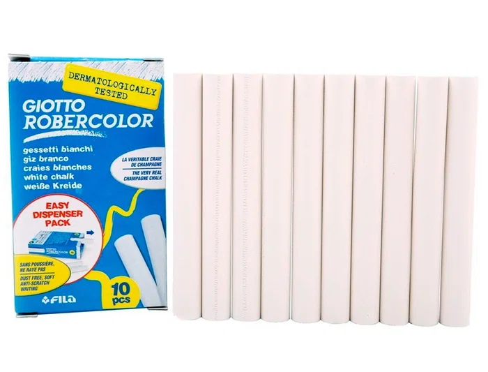 Robercolor Tiza Blanca Antipolvo Sin Gluten Caja 10 Unidades para Pizarras