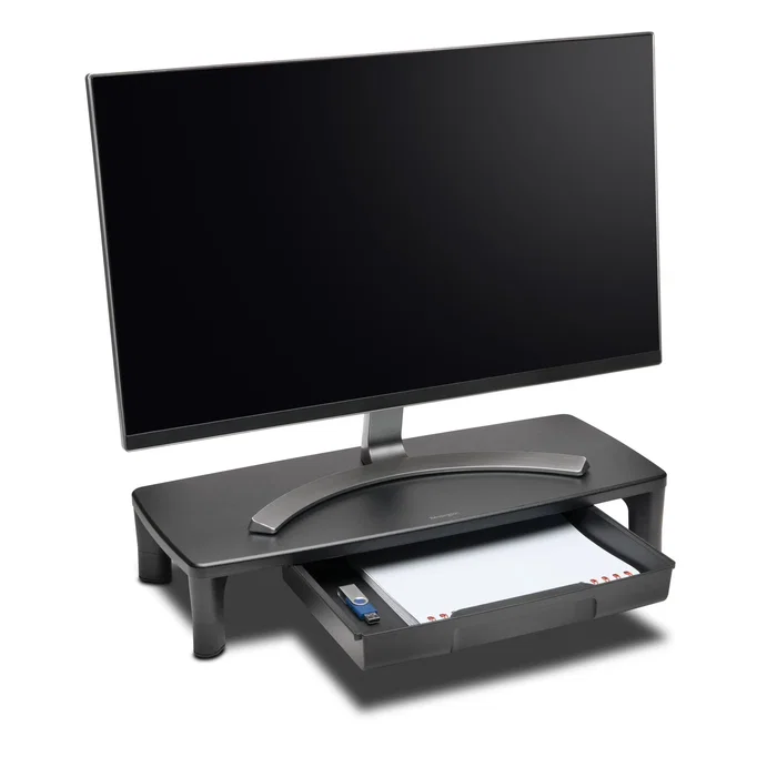 Kensington SmartFit Soporte Elevador de Monitor con Cajón de Almacenamiento A4, Altura Ajustable 3 Posiciones, Plataforma Universal para Monitores/iMac/PC hasta 30" y 15 kg, Negro