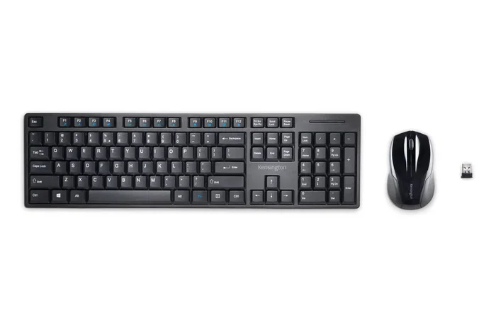 Kensington - Conjunto Teclado y Ratón Inalámbrico Pro Fit Español, QWERTY Negro Completo, Perfil Bajo, A Prueba de Líquidos, 2.4 GHz, Ratón Ambidiestro 1200 DPI