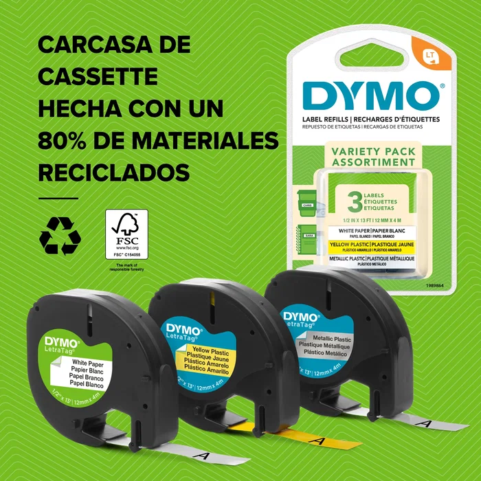 Dymo Cinta LetraTag para Ropa Negro sobre Blanco 12mm x 2m