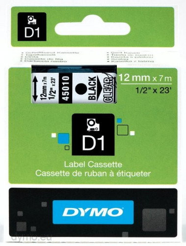 Dymo Cinta D1 Negro sobre Transparente 12mm x 7m