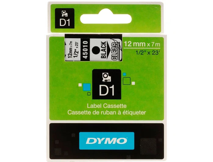 Dymo Cinta D1 Negro sobre Transparente 12mm x 7m