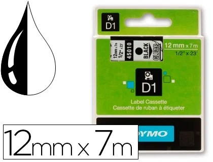 Dymo Cinta D1 Negro sobre Transparente 12mm x 7m