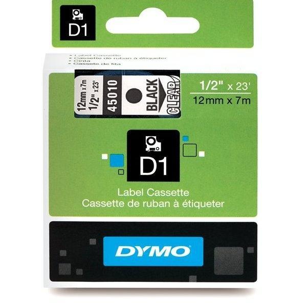 Dymo Cinta D1 Negro sobre Transparente 12mm x 7m
