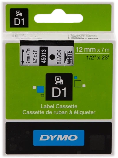 Dymo Cinta D1 Estándar 12mm x 7m Negro sobre Blanco Dymo Cinta D1 Estándar 12mm x 7m Negro sobre Blanco