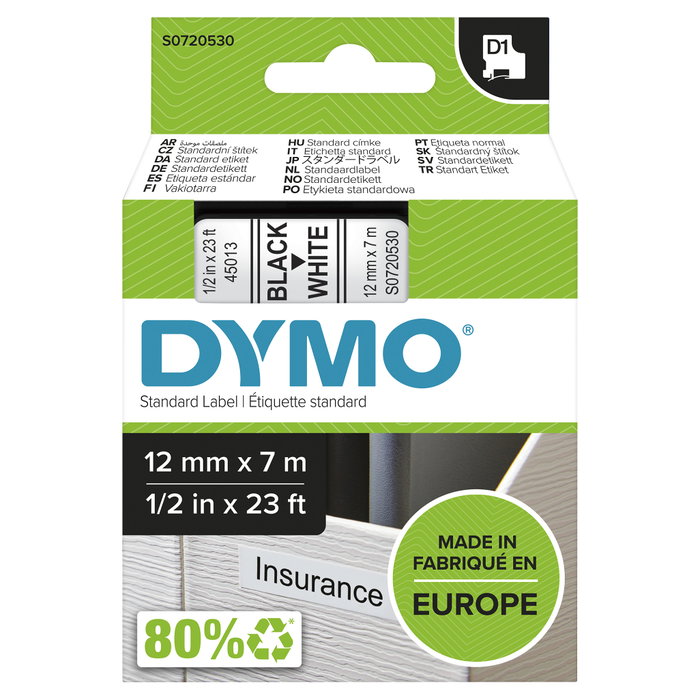 Dymo Cinta D1 Negro sobre blanco 12mm x 7m