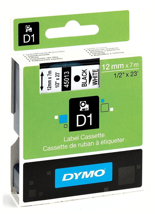 Dymo 45013 Cinta de Transferencia Térmica D1, Etiquetas Estándar Negro sobre Blanco 12 mm x 7 m, Poliéster Autoadhesiva para Rotuladora LabelManager Dymo 45013 Cinta de Transferencia Térmica D1, Etiquetas Estándar Negro sobre Blanco 12 mm x 7 m, Poliéster Autoadhesiva para Rotuladora LabelManager