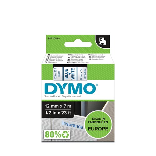 Dymo Cinta D1 12 mm x 7 m Azul sobre Blanco
