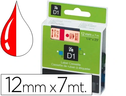 Dymo Cinta D1 Rojo sobre Blanco 12mm x 7m Dymo Cinta D1 Rojo sobre Blanco 12mm x 7m
