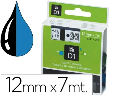 Dymo Cinta D1 12mm x 7m Negro sobre Azul