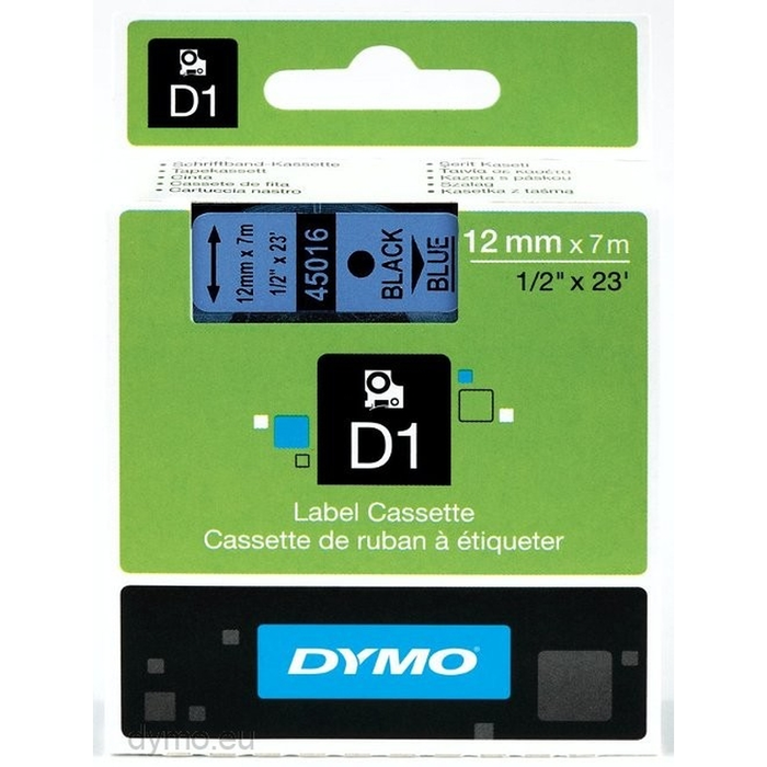 Dymo Cinta D1 12mm x 7m Negro sobre Azul