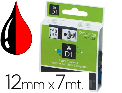 Dymo D1 Cinta de Etiquetas 12 mm x 7 m Negro sobre Rojo