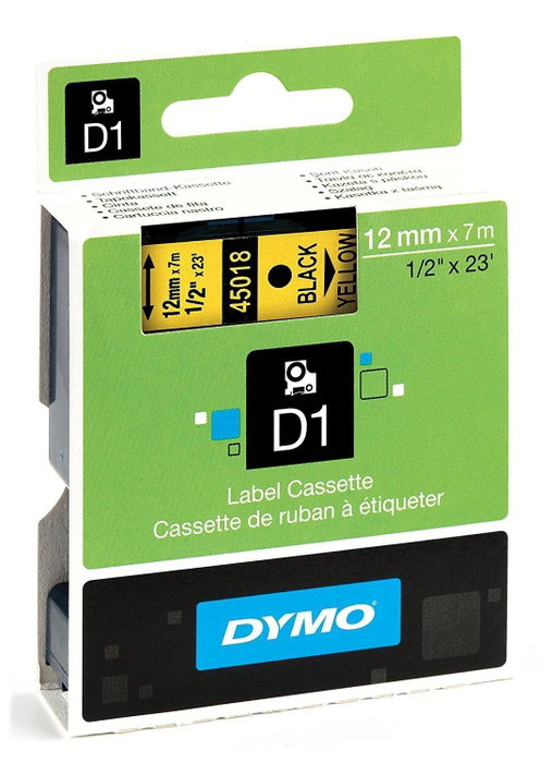 Dymo Cinta D1 12mm x 7m Negro sobre Amarillo