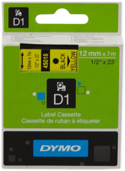 Dymo Cinta D1 12mm x 7m Negro sobre Amarillo