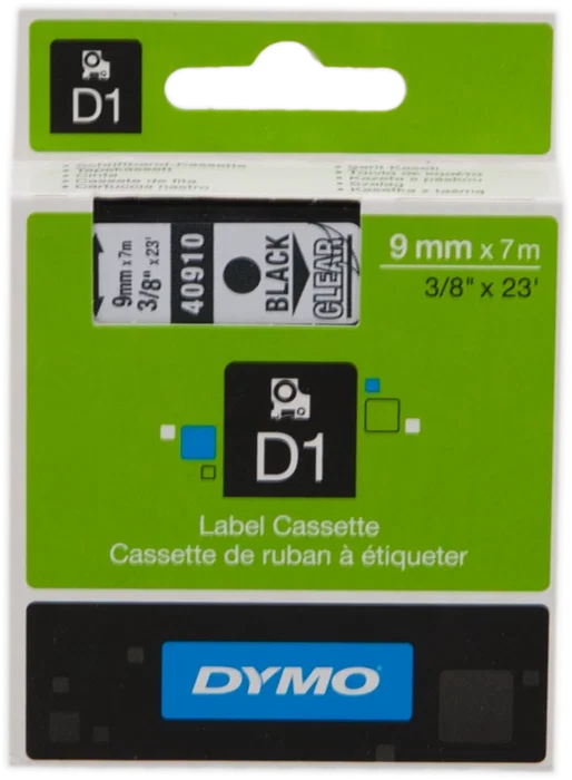 Dymo D1 Standard Cinta de Etiquetado 9mm x 7m Negro sobre Transparente