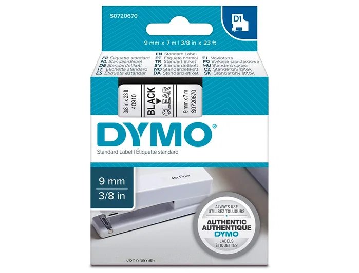 Dymo D1 Cinta de Etiquetas 9mm x 7m Negro sobre Transparente Dymo D1 Cinta de Etiquetas 9mm x 7m Negro sobre Transparente