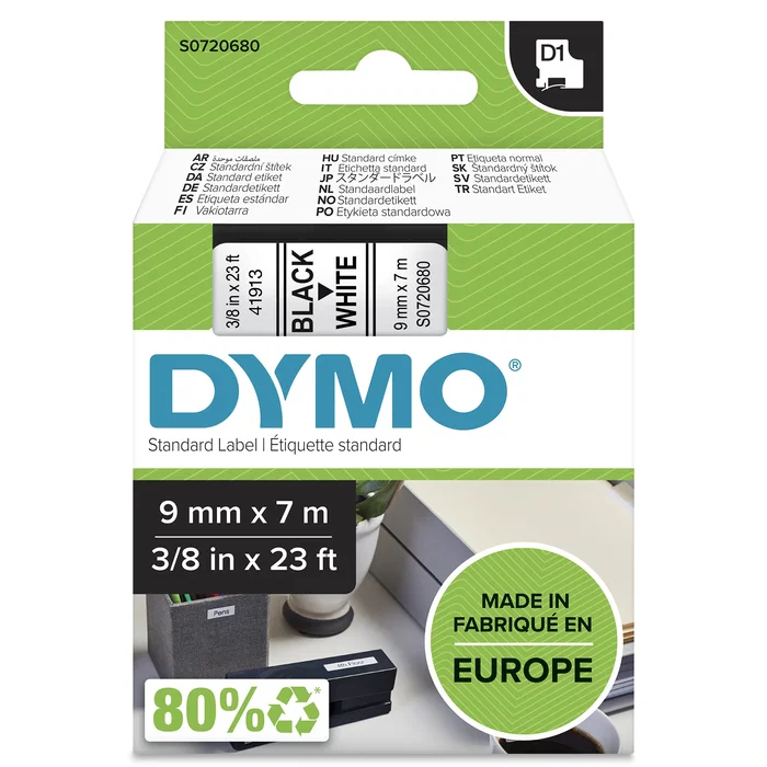 Dymo Cinta D1 Negro sobre Blanco 9mm x 7m