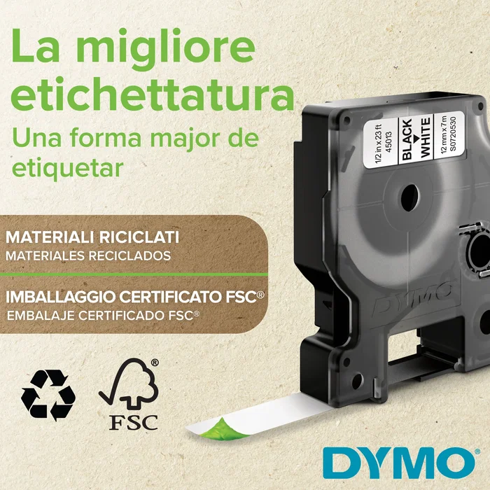 Dymo Cinta D1 Negro sobre Blanco 9mm x 7m