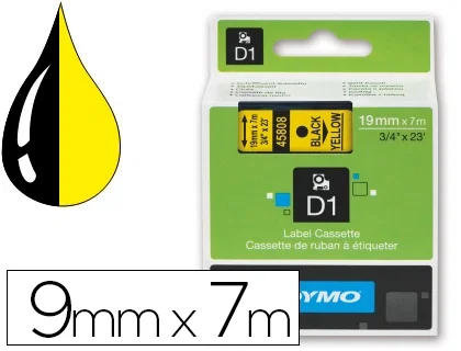 Dymo D1 Cinta de Etiquetas de 9 mm x 7 m Negro sobre Amarillo Dymo D1 Cinta de Etiquetas de 9 mm x 7 m Negro sobre Amarillo