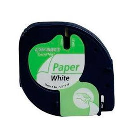 DYMO LetraTag Cinta de Etiquetas 91200, Negro sobre Blanco, 12 mm x 4 m, para Rotuladoras LetraTag