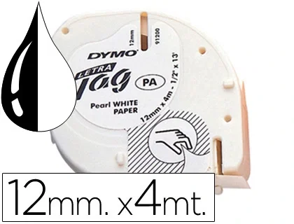 Dymo Cinta LetraTag 91200 Negro sobre Blanco 12mm x 4m de Papel Dymo Cinta LetraTag 91200 Negro sobre Blanco 12mm x 4m de Papel