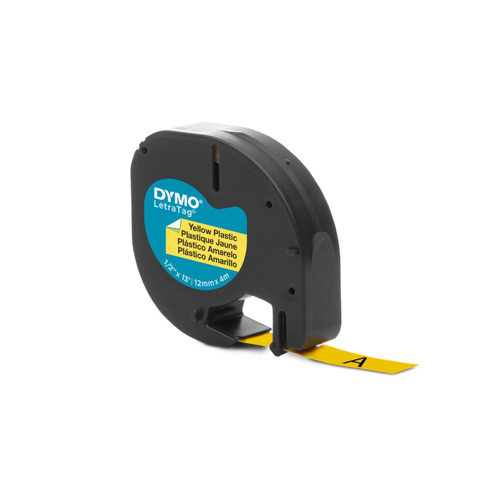 Dymo Cinta LetraTag 91202 Negro sobre Amarillo 12mm x 4m