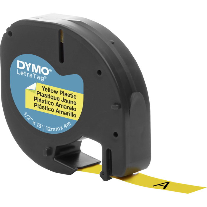 Dymo Cinta LetraTag 91202 Negro sobre Amarillo 12mm x 4m