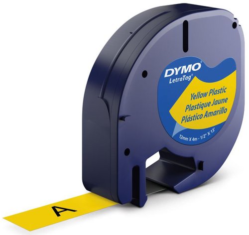 Dymo Cinta LetraTag 91202 Negro sobre Amarillo 12mm x 4m