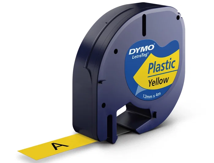 Dymo Cinta LetraTag 91202 Negro sobre Amarillo 12mm x 4m