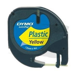 Dymo Cinta Etiquetas 91202, Negro sobre Amarillo, 12 mm x 4 m, Plástico, para Rotuladora Letratag